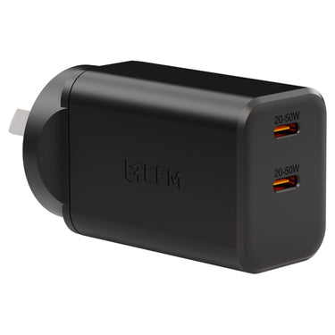 EFM ECO 50W Dual Port Wall Charger with GaN, Power Delivery and PPS - Black